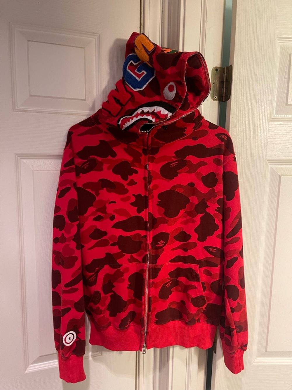 Bape Red Shark Camo Zip Hoodie